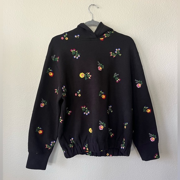 URLAZH Black Floral Embroidered Two Piece Loungewear Sweatsuit Women’s Size S - Picture 3 of 16